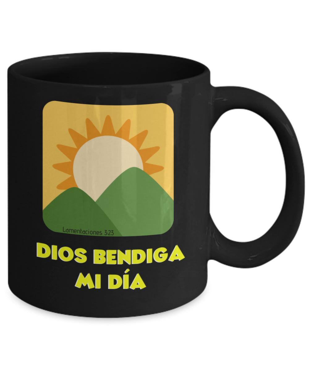 Taza negra de Café: Dios bendiga mi día Coffee Mug Regalos.Gifts 
