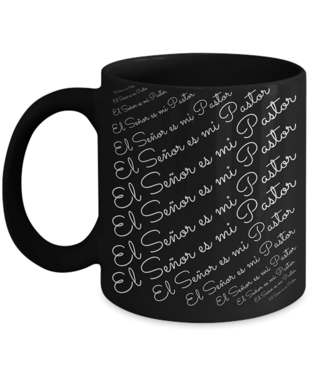 Taza Negra de Café: El Señor es mi Pastor (letras) Coffee Mug Regalos.Gifts 
