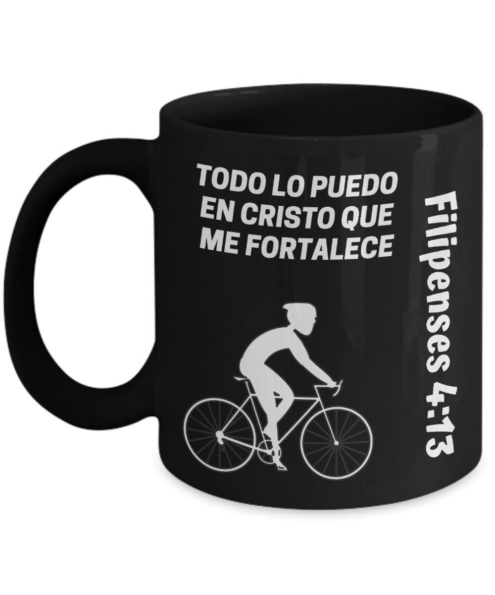Taza Negra de Café para ciclistas: Todo lo puedo… Coffee Mug Regalos.Gifts 