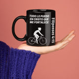Taza Negra de Café para ciclistas: Todo lo puedo… Coffee Mug Regalos.Gifts 
