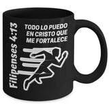Taza Negra de Café para corredores: Todo lo puedo… Coffee Mug Regalos.Gifts 