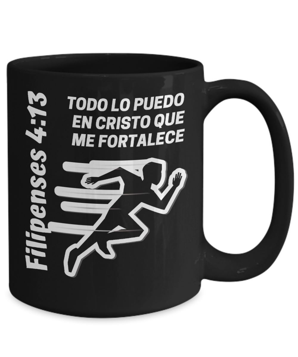 Taza Negra de Café para corredores: Todo lo puedo… Coffee Mug Regalos.Gifts 