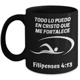 Taza Negra de Café para nadadores: Todo lo puedo… Coffee Mug Regalos.Gifts 