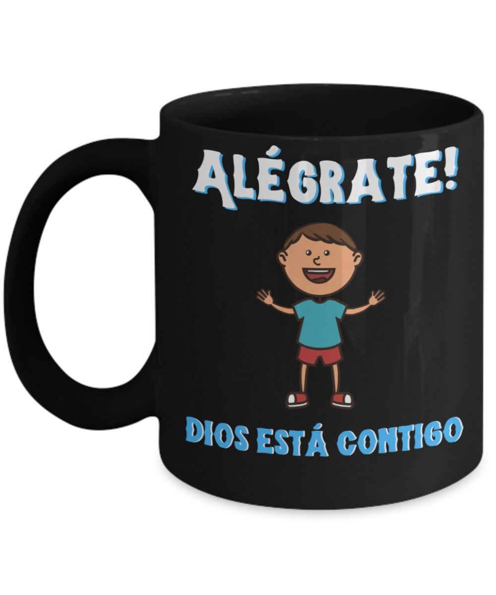Taza negra de Café para niño: Alégrate… Coffee Mug Regalos.Gifts 