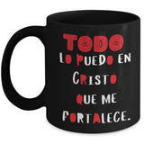 Taza negra de Café: Todo lo puedo en Coffee Mug Regalos.Gifts 