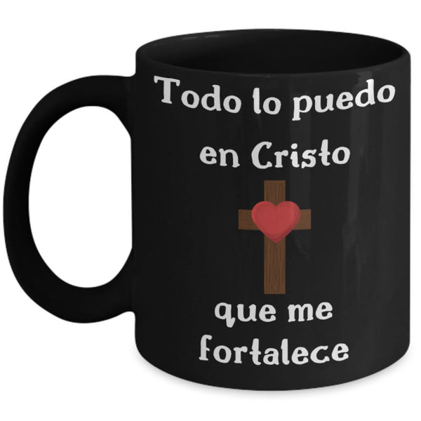 Taza Negra de Café: Todo lo puedo en Cristo… Coffee Mug Regalos.Gifts 