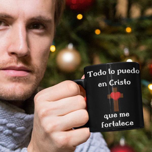 Taza Negra de Café: Todo lo puedo en Cristo… Coffee Mug Regalos.Gifts 