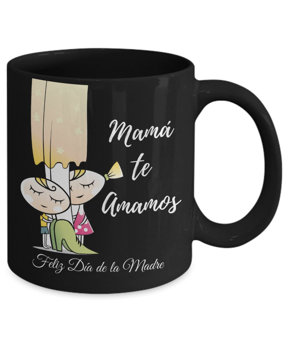 Taza Negra para Mamá: Mamá te Amamos Coffee Mug Regalos.Gifts 