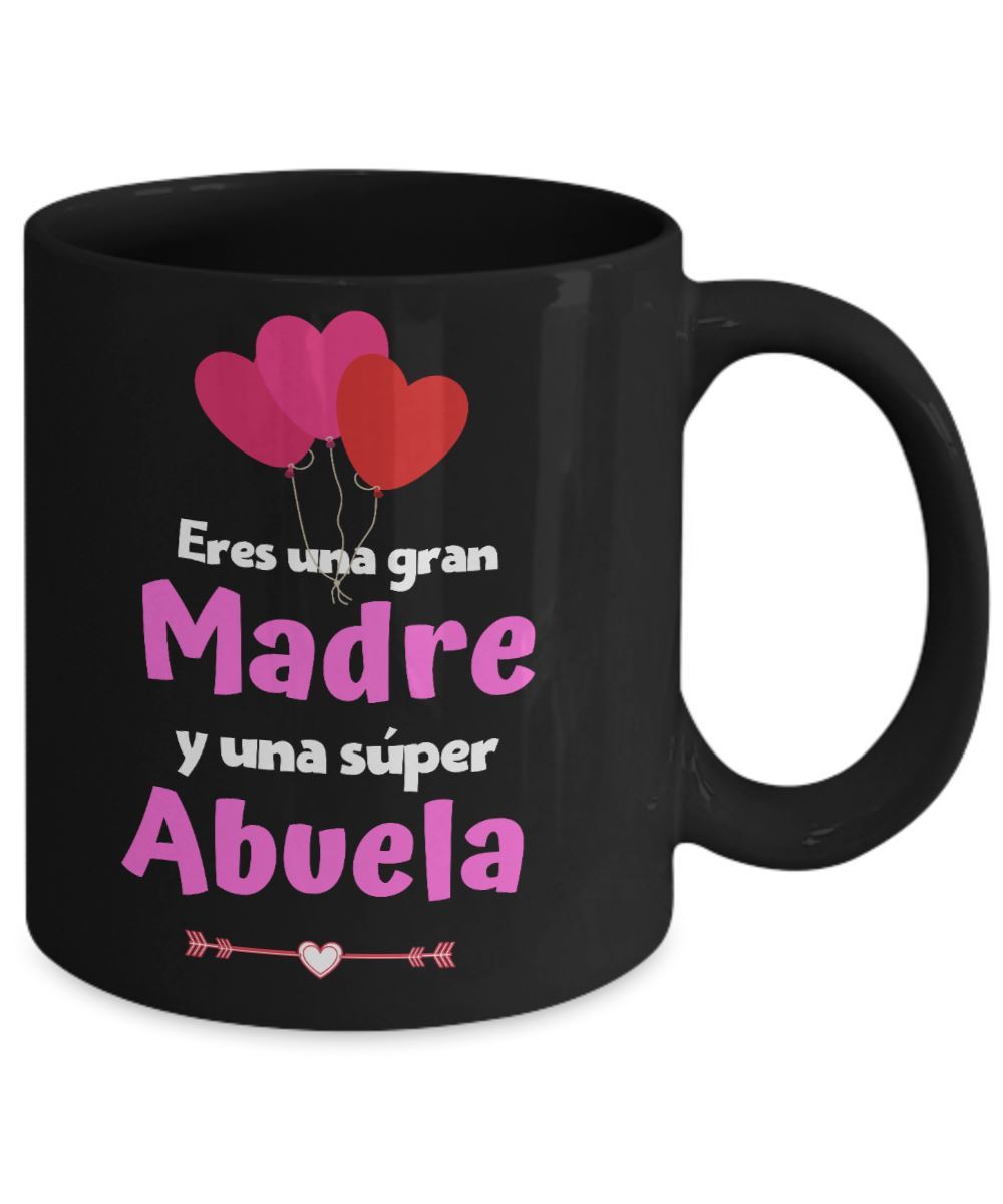 Taza negra para mamá y abuela: Eres una gran Madre y una súper Abuela Coffee Mug Regalos.Gifts 