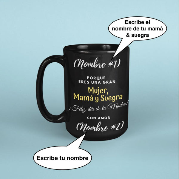 Taza Negra Personalizada para Mamá: Porque es una gran Mujer, Mamá y Suegra. Feliz Día de la Madre Coffee Mug Regalos.Gifts 