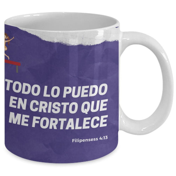 Taza para apasionadas de la Gimnasia con mensaje Cristiano: Todo lo puedo… Coffee Mug Regalos.Gifts 