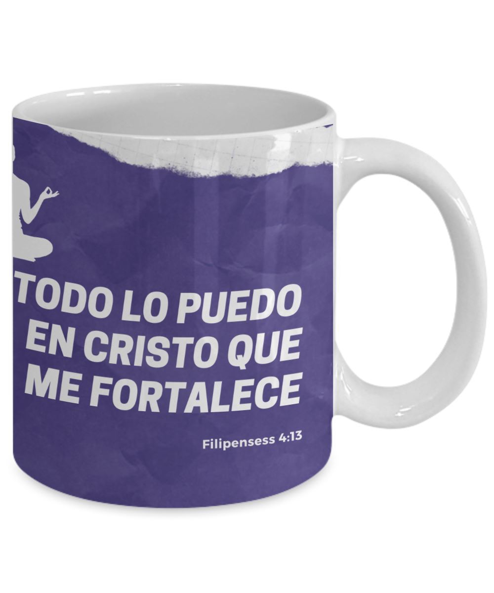 Taza para apasionadas del Yoga con mensaje Cristiano: Todo lo puedo… Coffee Mug Regalos.Gifts 