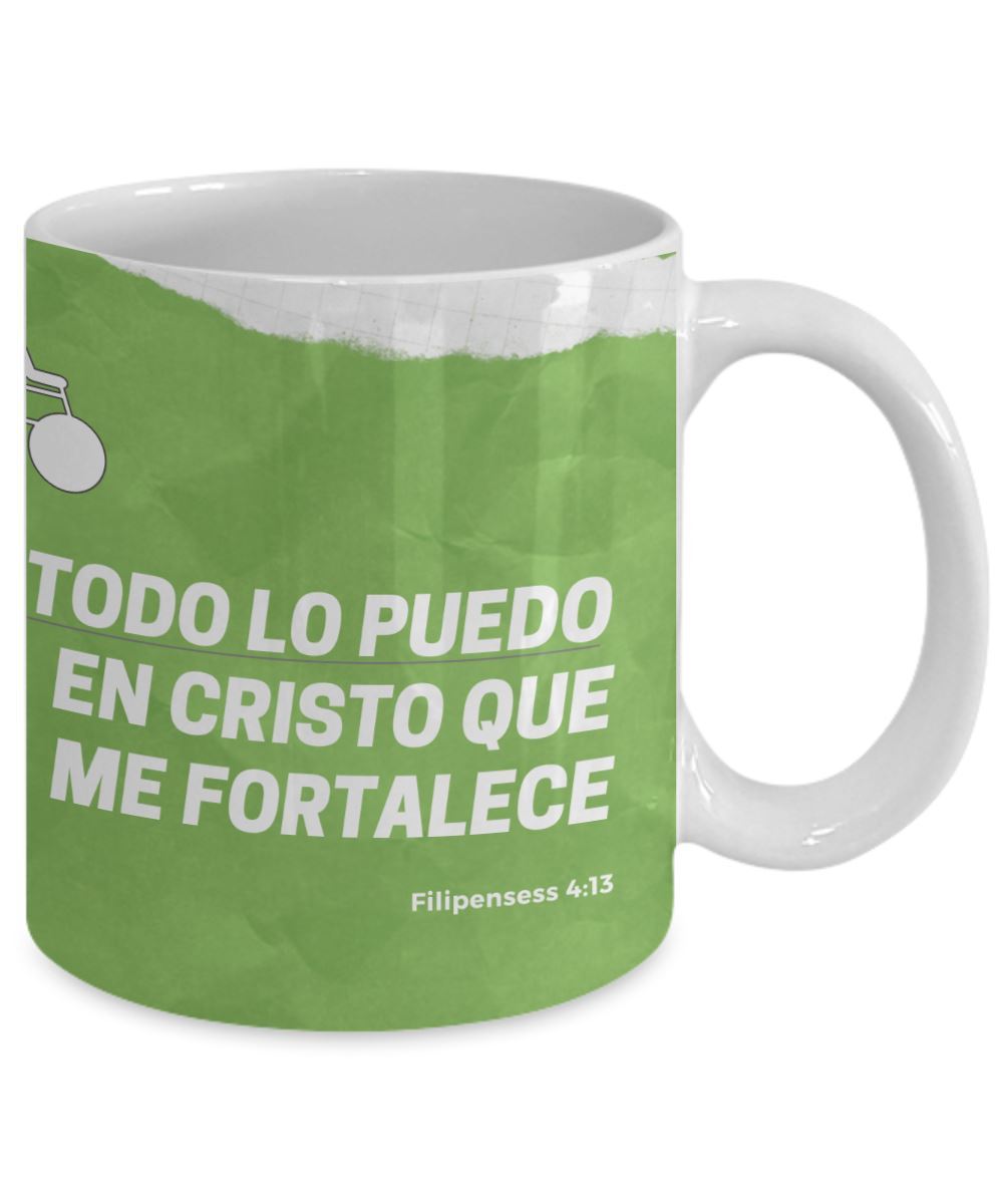 Taza para apasionados de la Bicicleta con mensaje Cristiano: Todo lo puedo… Coffee Mug Regalos.Gifts 