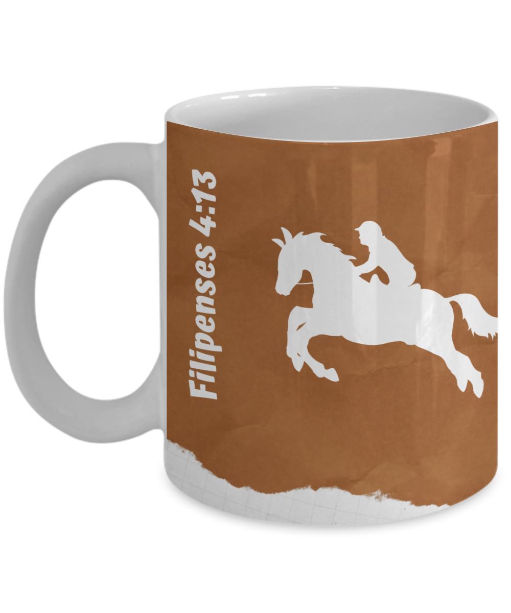 Taza para apasionados de la Equitación con mensaje Cristiano: Todo lo puedo… Coffee Mug Regalos.Gifts 