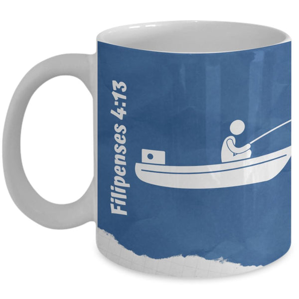 Taza para apasionados de la Pesca con mensaje Cristiano: Todo lo puedo… Coffee Mug Regalos.Gifts 