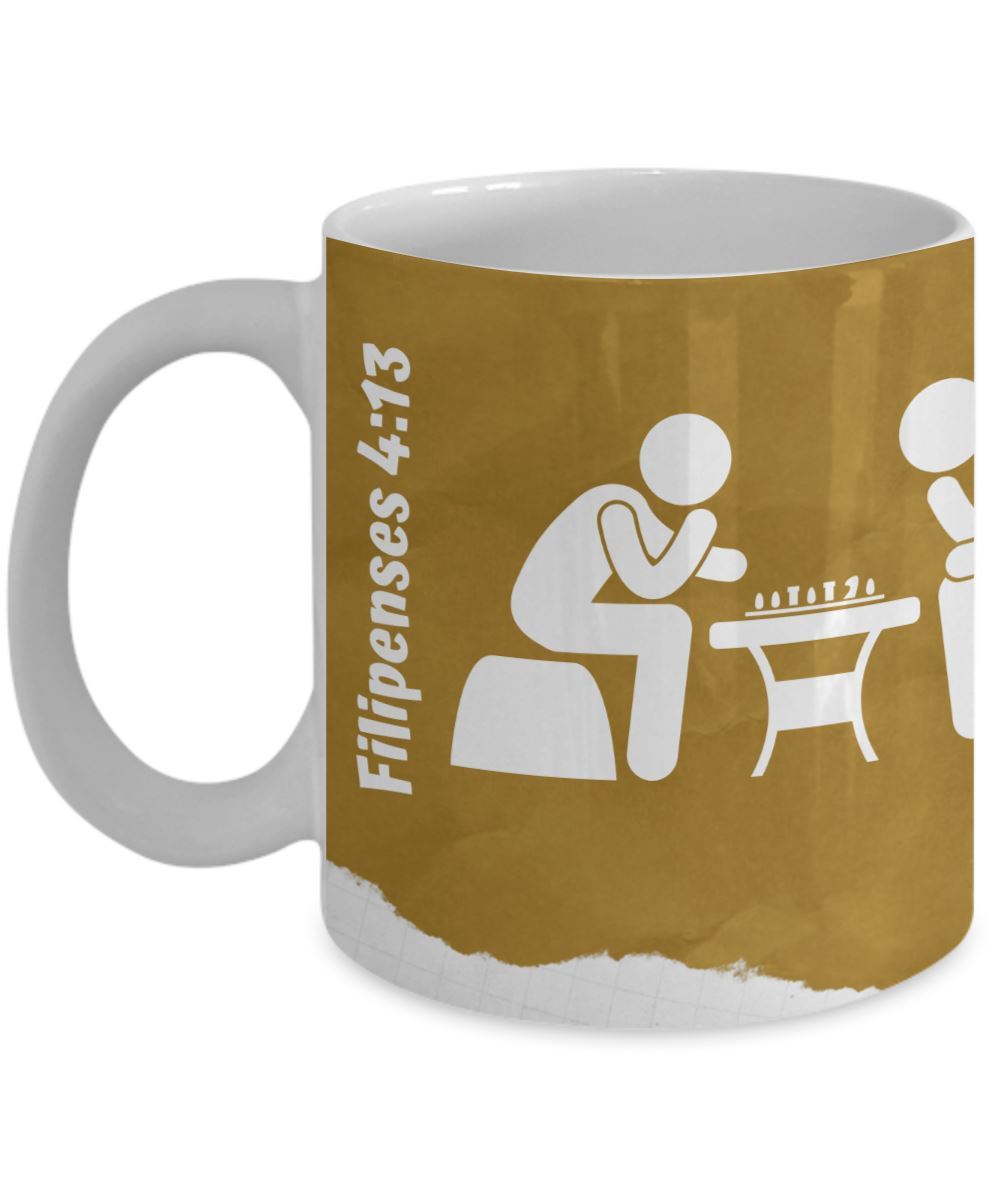 Taza para apasionados del Ajedrez con mensaje Cristiano: Todo lo puedo… Coffee Mug Regalos.Gifts 