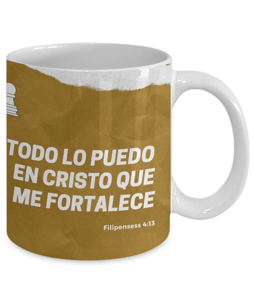 Taza para apasionados del Ajedrez con mensaje Cristiano: Todo lo puedo… Coffee Mug Regalos.Gifts 