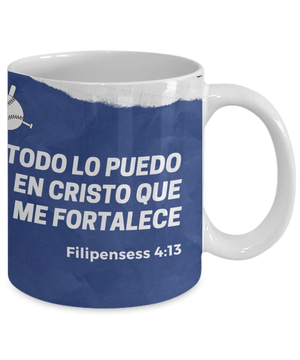 Taza para apasionados del Baseball con mensaje Cristiano: Todo lo puedo… Coffee Mug Regalos.Gifts 
