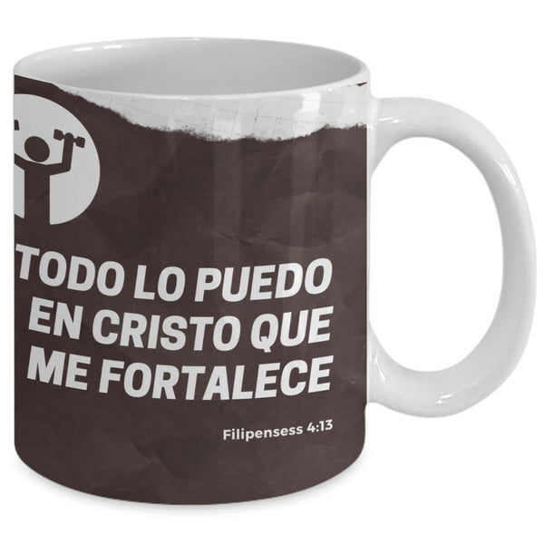Taza para apasionados del Fisiculturismo con mensaje Cristiano: Todo lo puedo… Coffee Mug Regalos.Gifts 