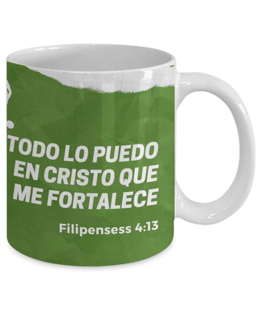 Taza para apasionados del Fútbol / Soccer con mensaje Cristiano: Todo lo puedo… Coffee Mug Regalos.Gifts 