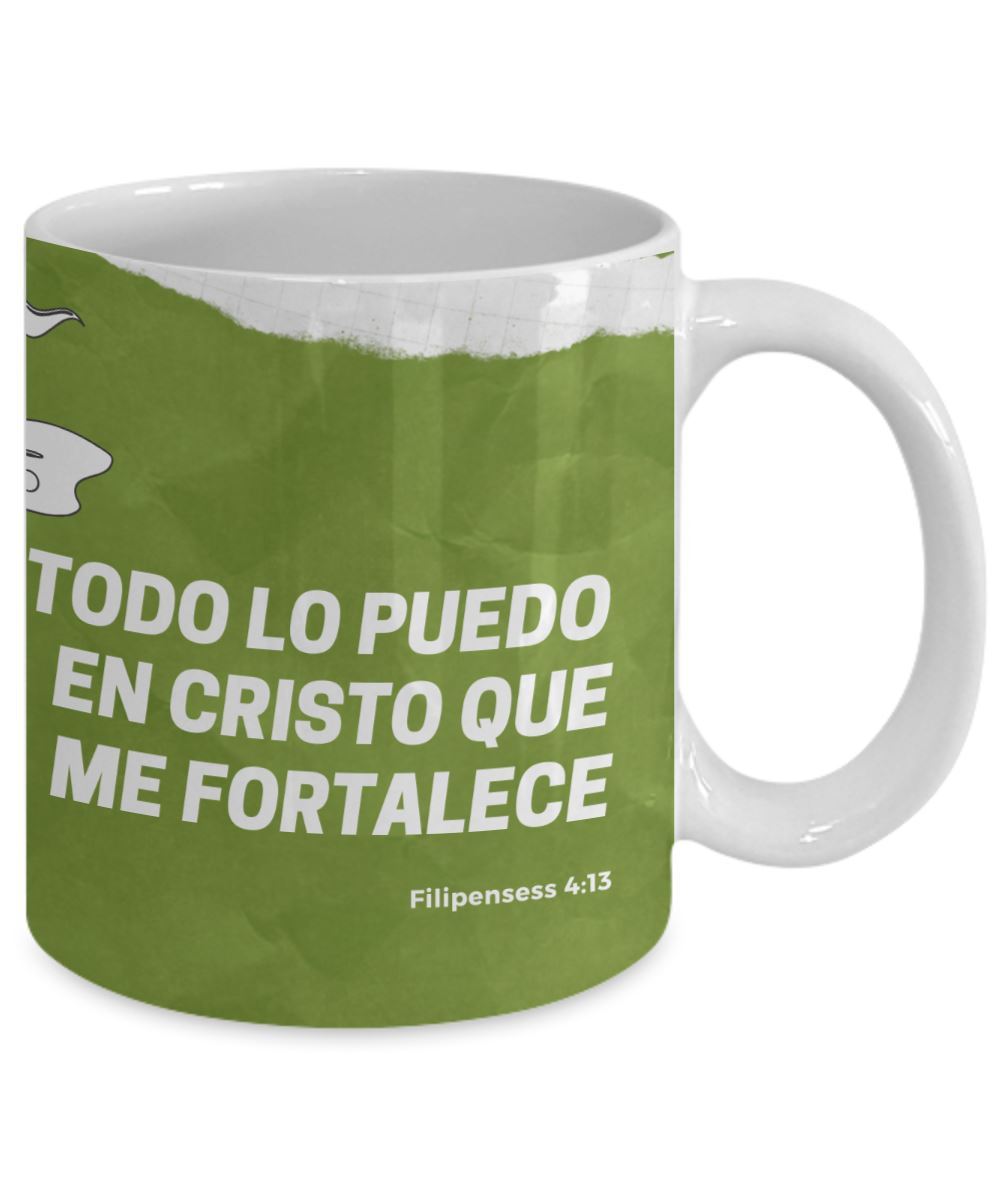 Taza para apasionados del Golf con mensaje Cristiano: Todo lo puedo… Coffee Mug Regalos.Gifts 