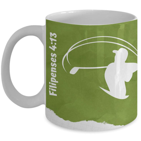 Taza para apasionados del Golf con mensaje Cristiano: Todo lo puedo… Coffee Mug Regalos.Gifts 