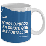 Taza para apasionados del Hockey con mensaje Cristiano: Todo lo puedo… Coffee Mug Regalos.Gifts 