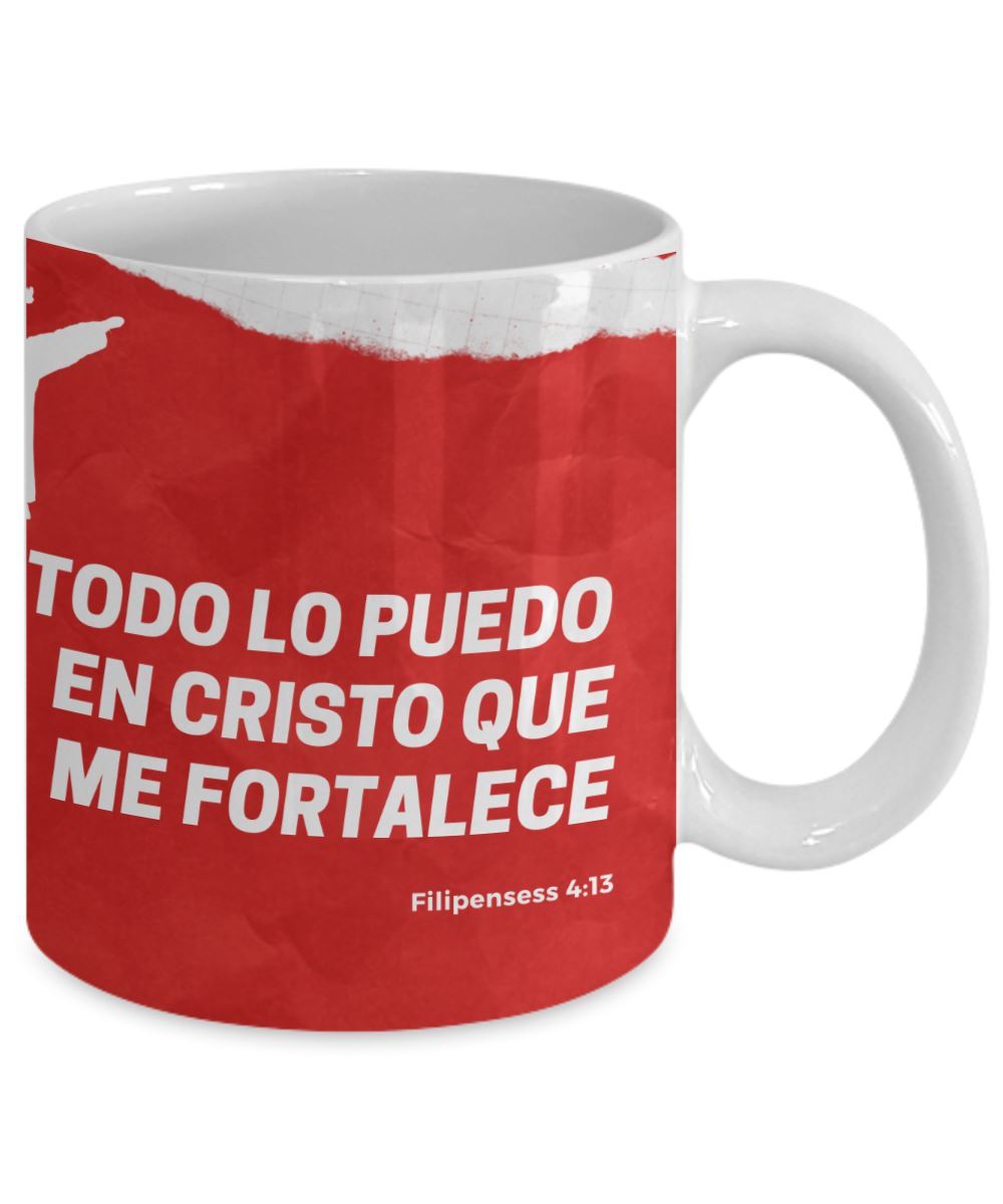 Taza para apasionados del Karate con mensaje Cristiano: Todo lo puedo… Coffee Mug Regalos.Gifts 