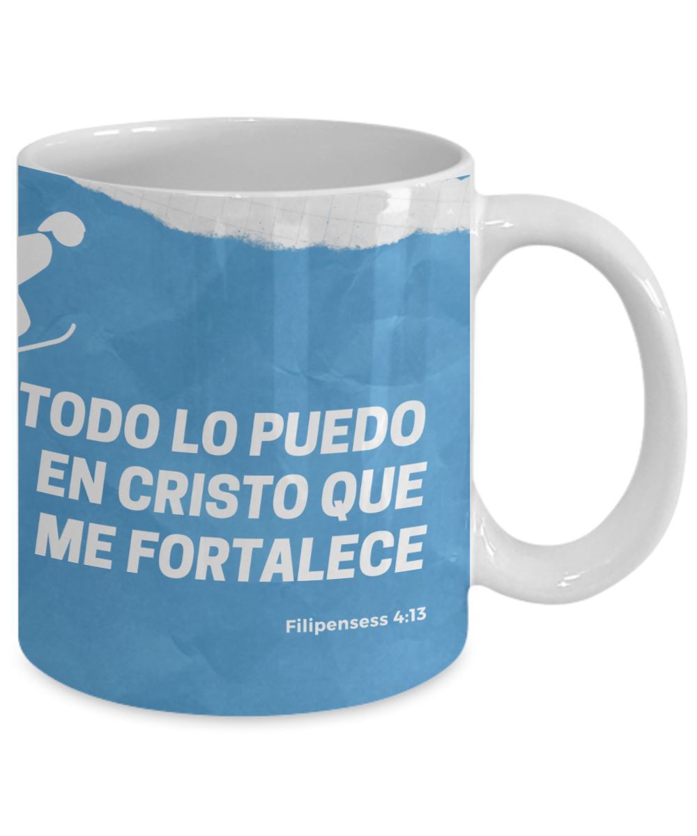 Taza para apasionados del Ski con mensaje Cristiano: Todo lo puedo… Coffee Mug Regalos.Gifts 