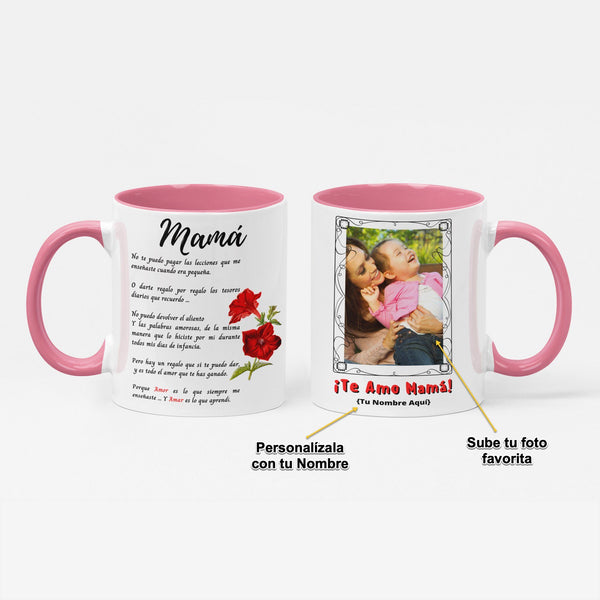 Taza Personalizada Para mamá - 2 tonos - Te Amo mamá (Foto y Nombre) Coffee Mug Regalos.Gifts 