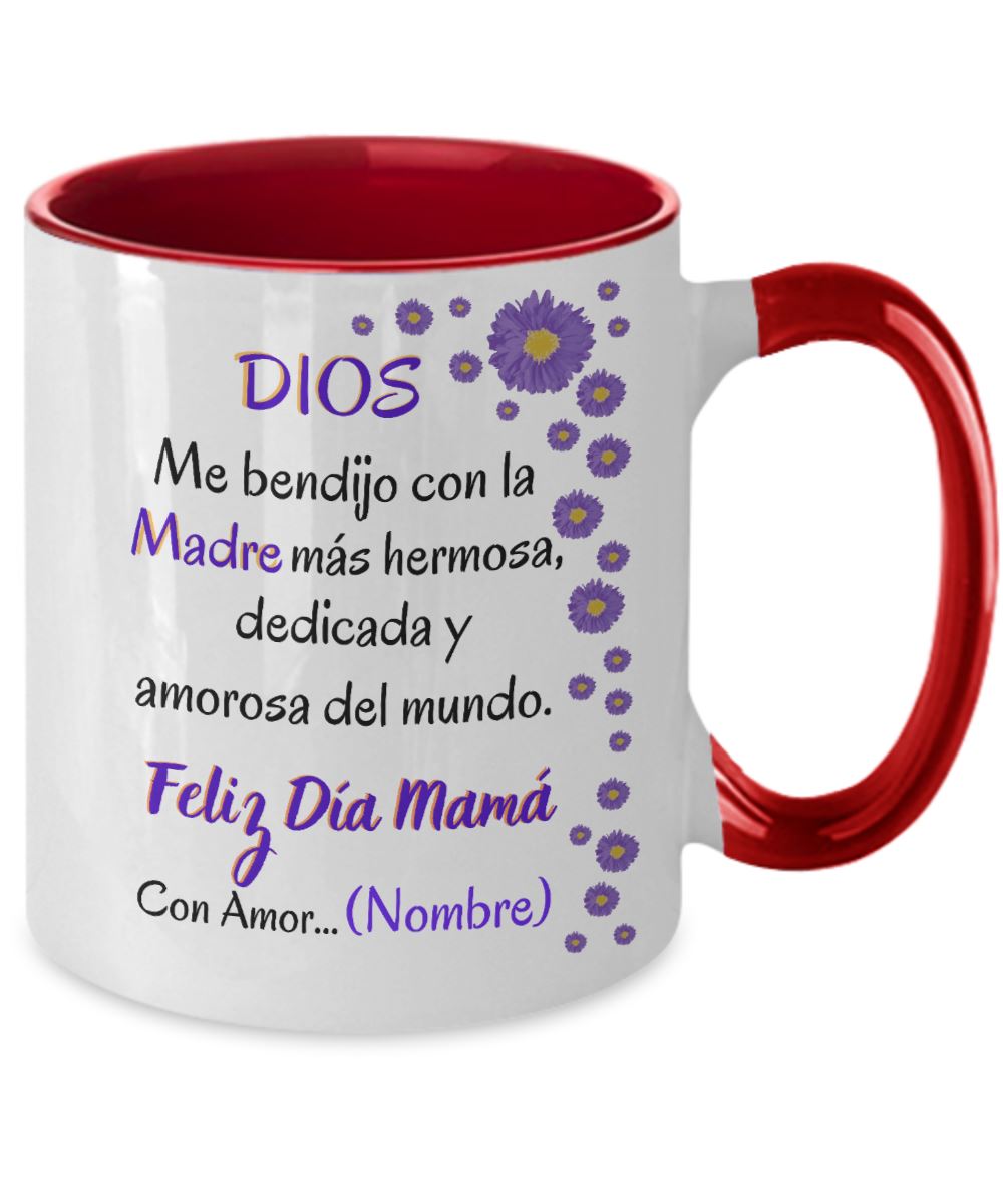 Taza Personalizada para Mamá: Dios me bendijo con la madre más hermosa… Coffee Mug Regalos.Gifts 11oz Red 