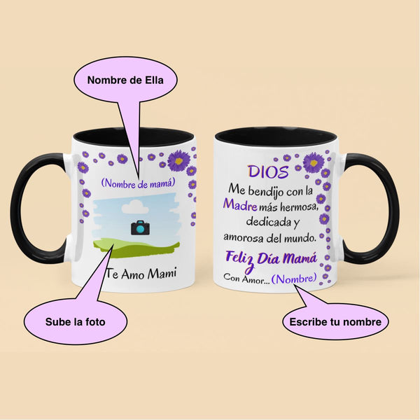 Taza Personalizada para Mamá: Dios me bendijo con la madre más hermosa… Coffee Mug Regalos.Gifts 