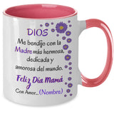 Taza Personalizada para Mamá: Dios me bendijo con la madre más hermosa… Coffee Mug Regalos.Gifts 11oz Pink 