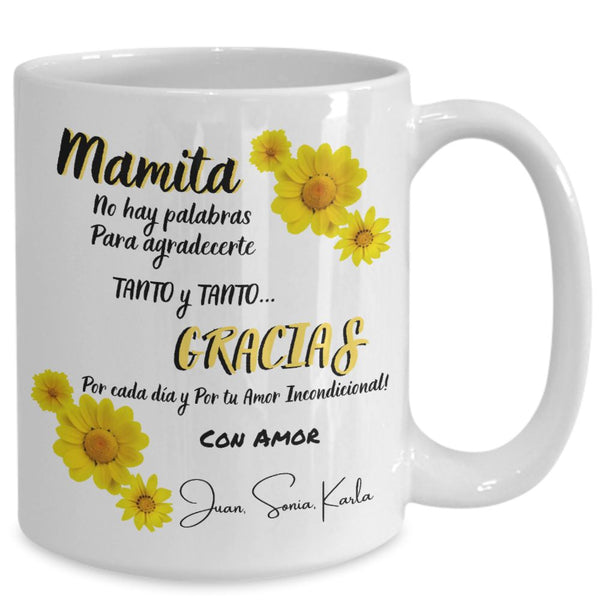 Taza Personalizada Para Mamá: Mamita no hay palabras… Coffee Mug Regalos.Gifts 11oz 
