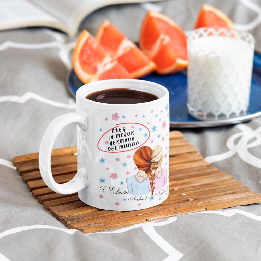 Taza personalizada para regalar a tu hermana: Te extraño (escribe su nombre y el tuyo) Coffee Mug Regalos.Gifts 