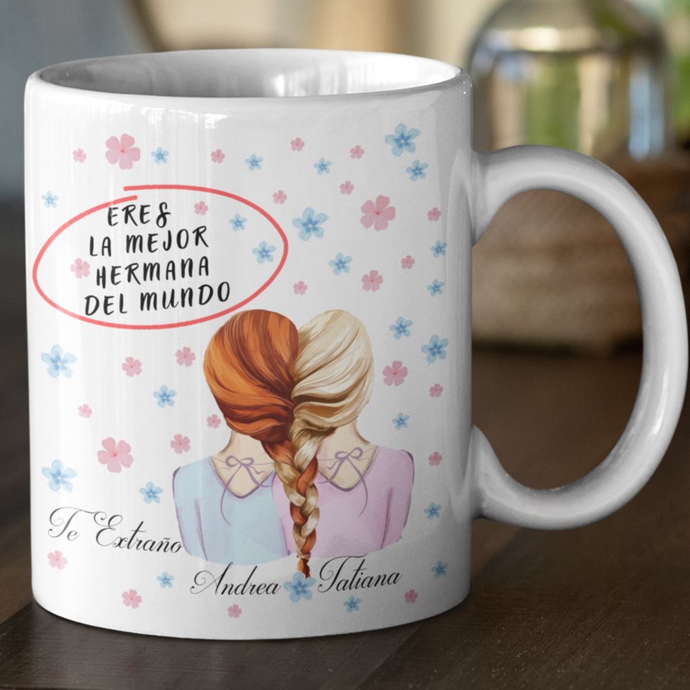 Taza personalizada para regalar a tu hermana: Te extraño (escribe su nombre y el tuyo) Coffee Mug Regalos.Gifts 