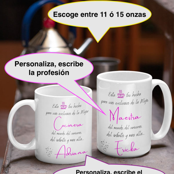 Taza Personalizada Profesiones: Mejor maestra, doctora, cocinera, directora, arquitecta... Coffee Mug Regalos.Gifts 