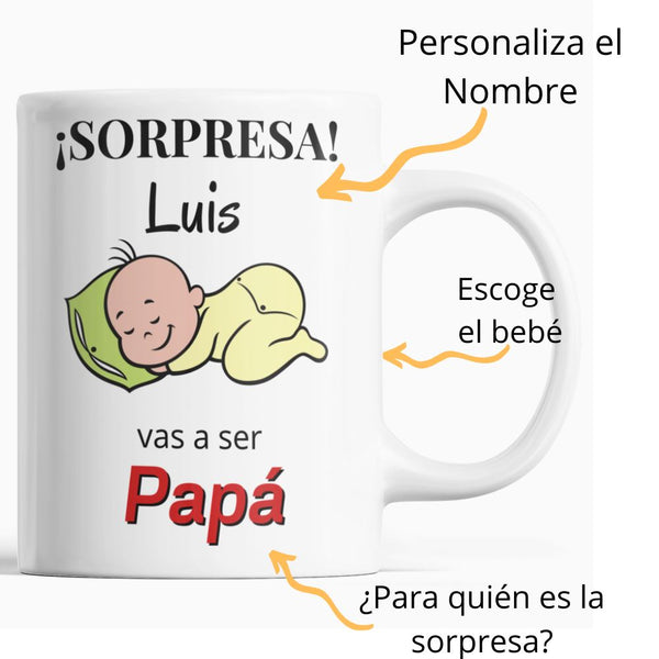 Taza Sorpresa: ¡Sorpresa! Vas a ser… ( Abuela, abuelo, tía, tío, padrino, madrina, hermano, hermana…) Coffee Mug Regalos.Gifts 