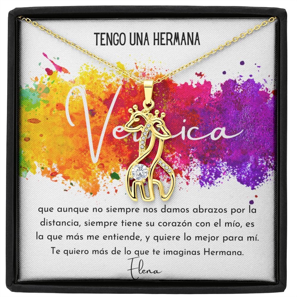 Tengo una hermana…- Collar 2 Jirafas. Personaliza la tarjeta para esa persona que amas y está lejos, para tu hermana, tu mejor amiga. Jewelry 18K Yellow Gold Finish 