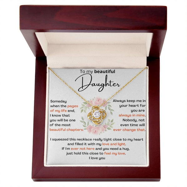 To My Daughter - I KNOW YOU WILL BE ONE OF MY BEST CHAPTERS - Love Knot Necklace Jewelry ShineOn Fulfillment 18K Yellow Gold Finish Luxury Box 