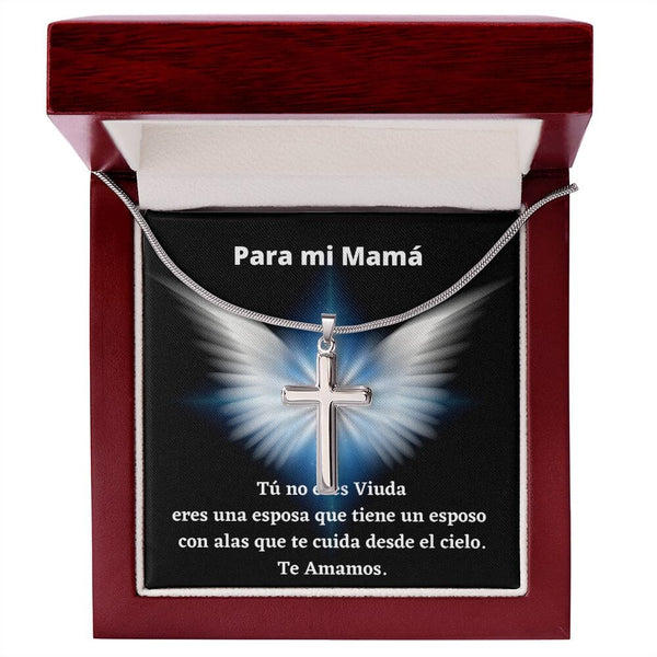 Tú no eres una viuda… Collar con Cruz y tarjeta personalizada para mamá que su esposo se ha ido al cielo. Jewelry Caja de Madera de Lujo con luz 