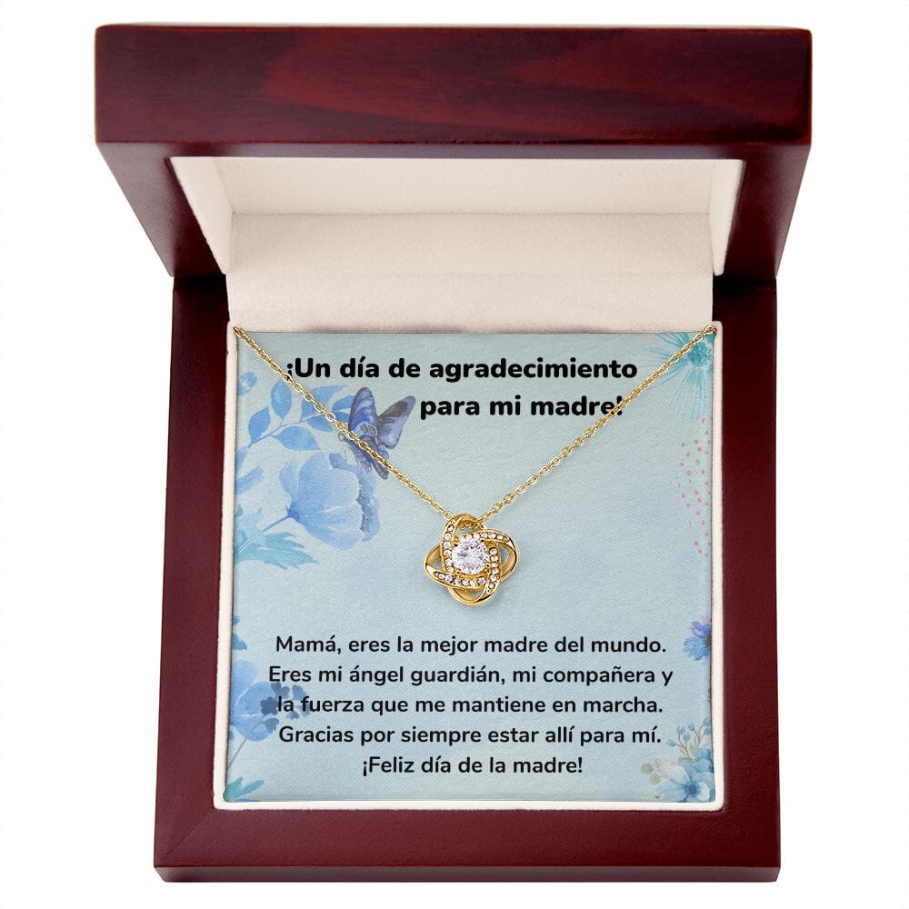 ¡Un día de agradecimiento para mi madre! Collar Para Mamá Nudo de Amor (LoveKnot) Jewelry ShineOn Fulfillment Acabado en Oro Amarillo de 18 quilates Caja de Lujo Madera Con Luz led 