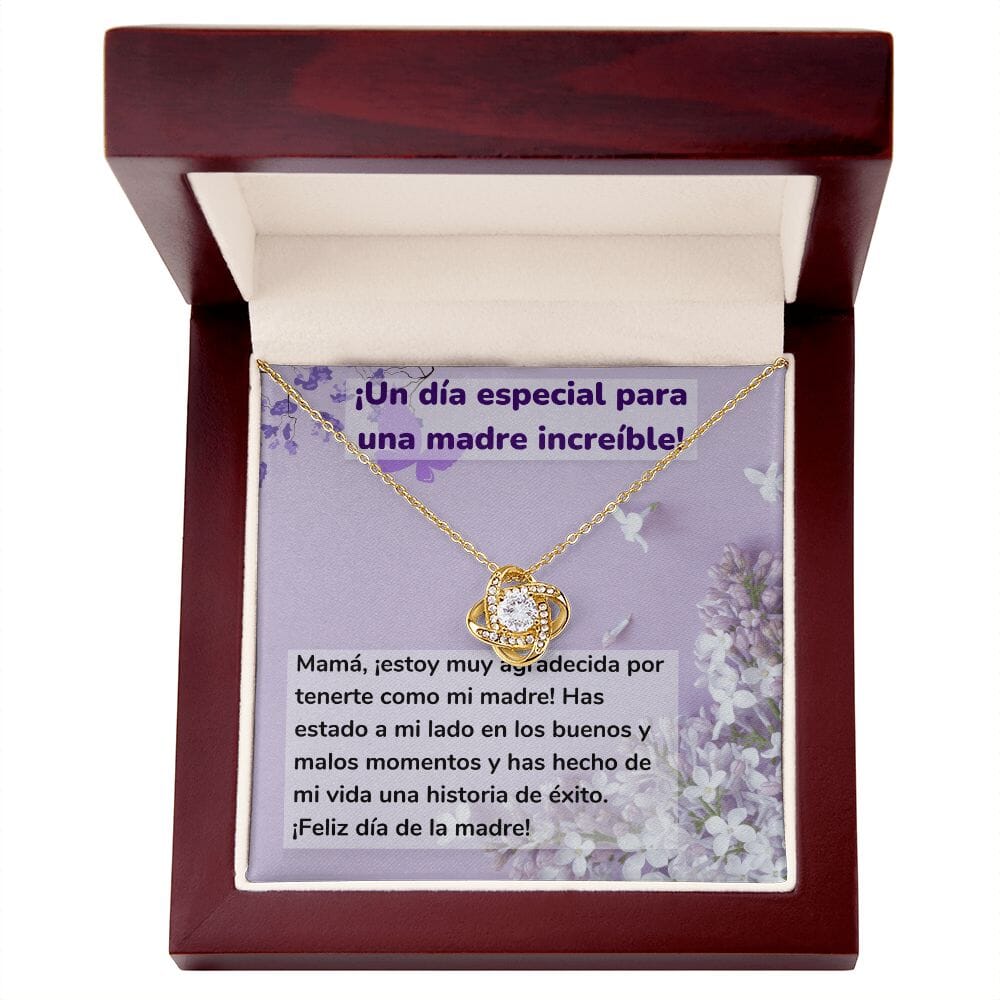¡Un día especial para una madre increíble! Collar Para Mamá Nudo de Amor (LoveKnot) Jewelry/LoveKnot Acabado en Oro Amarillo de 18 quilates Caja de Lujo Madera Con Luz led 