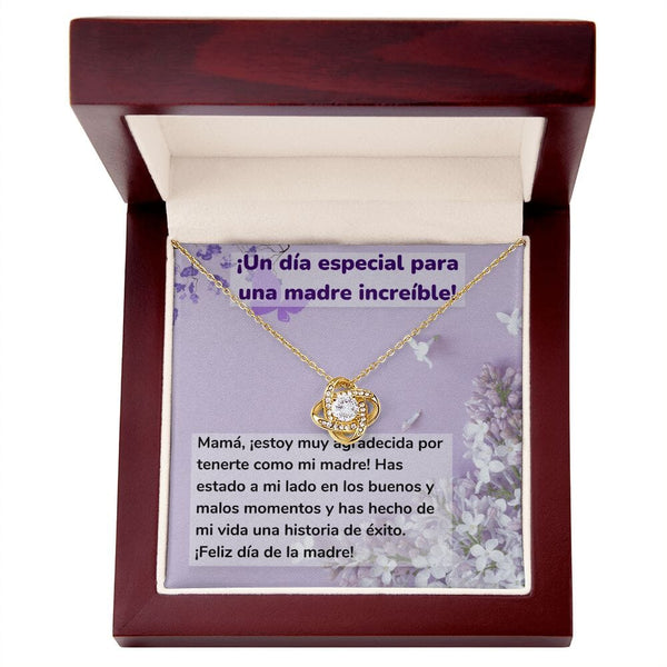 ¡Un día especial para una madre increíble! Collar Para Mamá Nudo de Amor (LoveKnot) Jewelry/LoveKnot Acabado en Oro Amarillo de 18 quilates Caja de Lujo Madera Con Luz led 