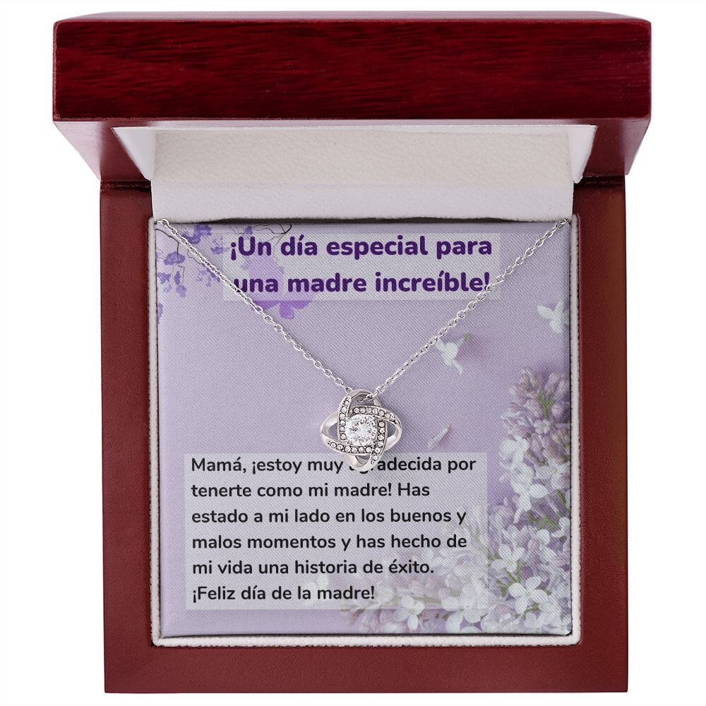 ¡Un día especial para una madre increíble! Collar Para Mamá Nudo de Amor (LoveKnot) Jewelry/LoveKnot Acabado en oro blanco de 14 k Caja de Lujo Madera Con Luz led 
