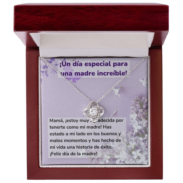 ¡Un día especial para una madre increíble! Collar Para Mamá Nudo de Amor (LoveKnot) Jewelry/LoveKnot Acabado en oro blanco de 14 k Caja de Lujo Madera Con Luz led 