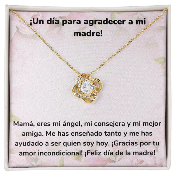 ¡Un día para agradecer a mi madre! Collar Para Mamá Nudo de Amor (LoveKnot) Jewelry/LoveKnot Acabado en Oro Amarillo de 18 quilates Cajita Estándar (GRATIS) 