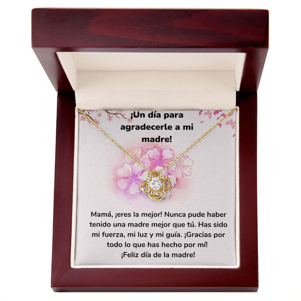 ¡Un día para agradecerle a mi madre! Collar Para Mamá Nudo de Amor (LoveKnot) Jewelry ShineOn Fulfillment Acabado en Oro Amarillo de 18 quilates Caja de Lujo Madera Con Luz led 