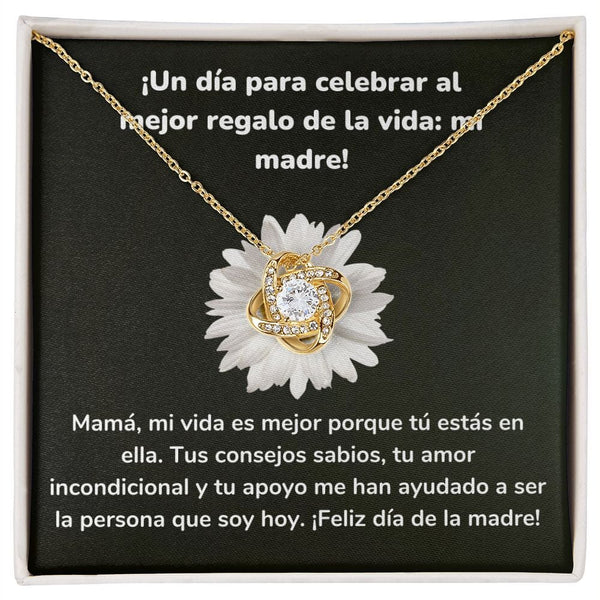 ¡Un día para celebrar al mejor regalo de la vida: mi madre! Collar Para Mamá Nudo de Amor (LoveKnot) Jewelry/LoveKnot Acabado en Oro Amarillo de 18 quilates Cajita Estándar (GRATIS) 