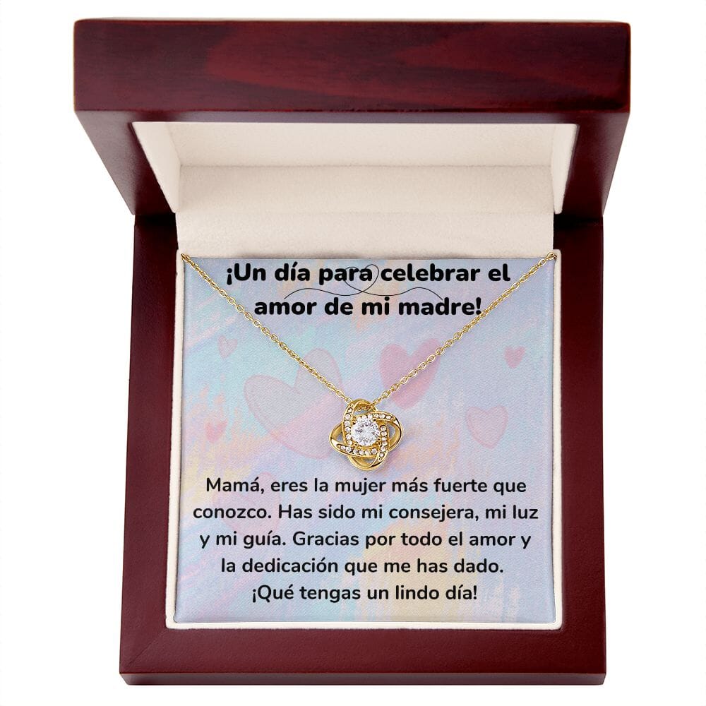 ¡Un día para celebrar el amor de mi madre! Collar Para Mamá Nudo de Amor (LoveKnot) Jewelry/LoveKnot Acabado en Oro Amarillo de 18 quilates Caja de Lujo Madera Con Luz led 
